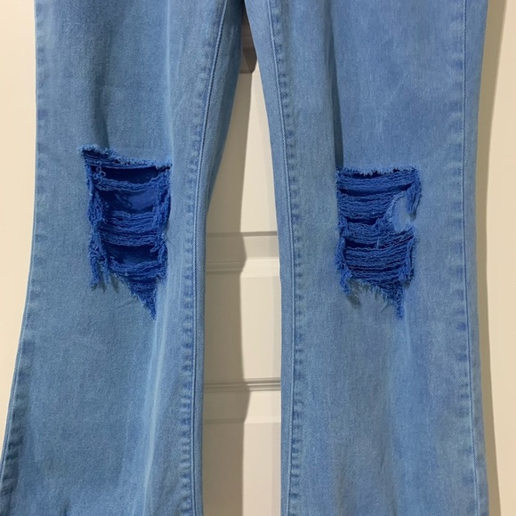 ZENANA Posey High Waist Destroyed Acid Wash Pants in Ocean Blue - Picture 5 of 10